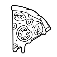 Tasty Italian pizza slice. Delicious fast food meal. Illustration for cafe menu.