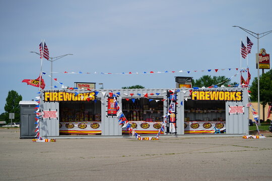 TNT Fireworks reseller stand sits outside in the parking lot to sell fireworks to the community for the 4th of July.