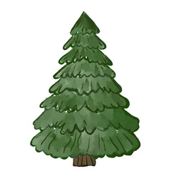 Green hand drawing illustration of a carved Christmas fir tree isolated on a white background