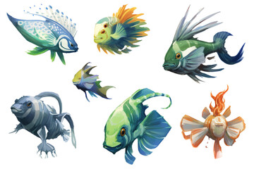Fototapeta premium Playful Paintings fish. Transparent background. generative AI