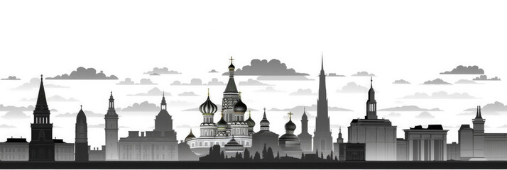 Moscow city panorama, urban landscape with modern buildings. Business travel and travelling of landmarks. Illustration, web background. Skyscraper silhouette. Russia - Generative AI