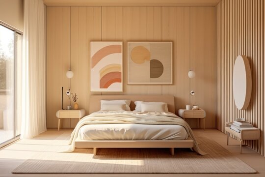 3D render detailing a luxurious, modern bedroom showcasing elegant house