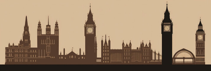 Naklejka premium London city panorama, urban landscape with modern buildings. Business travel and travelling of landmarks. Illustration, web background. Skyscraper silhouette. United Kingdom - Generative AI