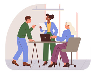 Modern office characters. Group of diverse business people chatting