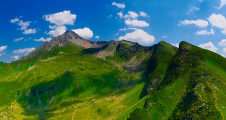 View on jagged mountains of Zillertal alps on a summer day