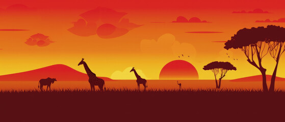 Kenya Famous Landmarks Skyline Silhouette Style, Colorful, Cityscape, Travel and Tourist Attraction - Generative AI