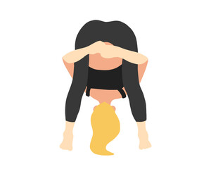 Flexibility yoga poses collection. European female, lady, woman, girl. Long blonde hair. Black tracksuit. Pilates, training. Vector illustration in cartoon flat style isolated on white background.