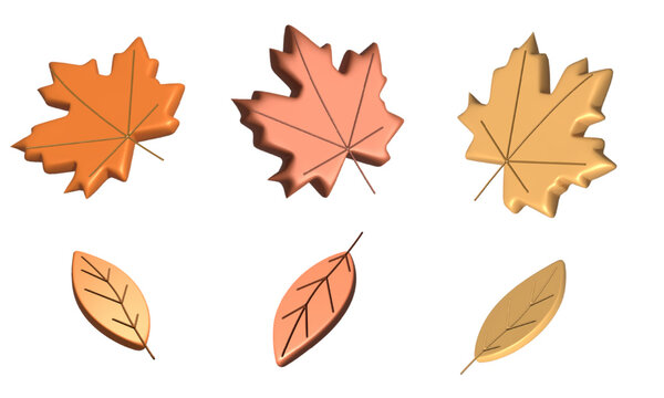 3d vector icon set. Autumn leaves, bokeh and volume.