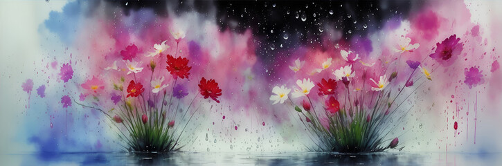 Spring flowers watercolor splash. AI generated illustration
