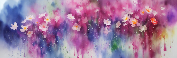 Naklejka na ściany i meble Spring flowers watercolor splash. AI generated illustration