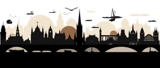 Obraz premium Germany Famous Landmarks Skyline Silhouette Style, Colorful, Cityscape, Travel and Tourist Attraction - Generative AI