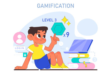 AI in children education. Little school girl gaining knowledge with help