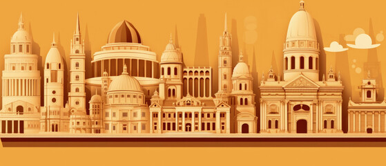 Fototapeta premium Angola Famous Landmarks Skyline Silhouette Style, Colorful, Cityscape, Travel and Tourist Attraction - Generative AI