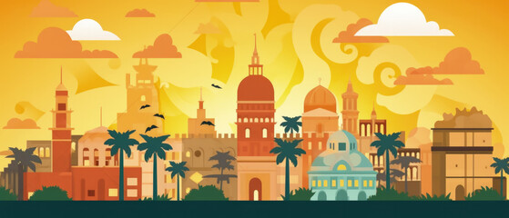 Bangladesh Famous Landmarks Skyline Silhouette Style, Colorful, Cityscape, Travel and Tourist Attraction - Generative AI