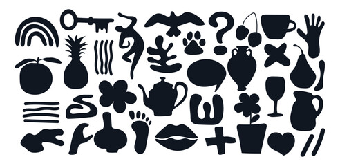 Set of hand drawn doodles abstract shapes. Different quirky scribble elements in cubism style