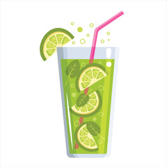Vector illustration in bright color ,graphic cocktail design ,summer mojito for different design uses.