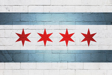 Flag of the city of Chicago painted on a wall - Powered by Adobe