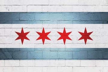 Fotobehang Flag of the city of Chicago painted on a wall © BreizhAtao