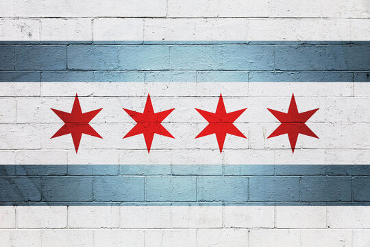 Flag of the city of Chicago painted on a wall
