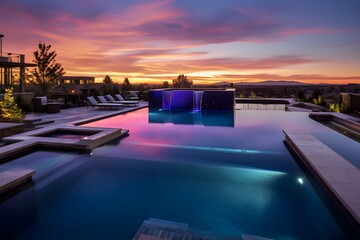 Fototapeta premium Custom modern swimming pool design with Infinity Edge style construction. 