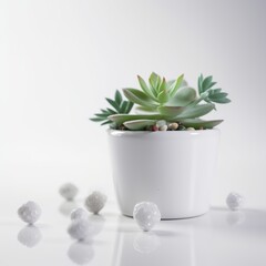 Serenity in Miniature: Minimalistic Succulent Plant in a White Bowl. Generative AI