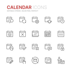 Collection of calendar related outline icons. 48x48 Pixel Perfect. Editable stroke