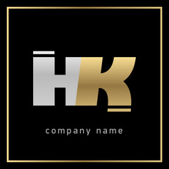 Logo Monogram HK. Gold and silver Letter on Black background