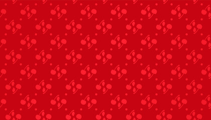 Naklejka na ściany i meble Red cherry with stalk and leaf seamless pattern on red background