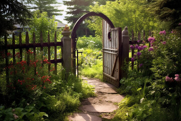 the gate is overgrown with grass