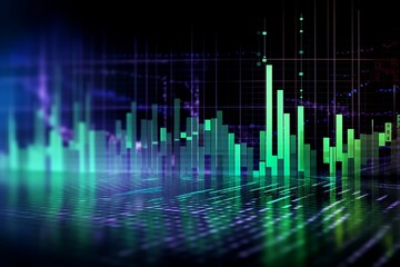 Stock Market Chart Graph in 3D, Futuristic, AI on a dark background