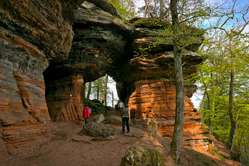 Colorful sandstone formations in the Palatinate forest in Germany