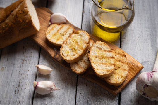 Italian bruschetta bread with garlic and olive oil