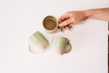 Tasse à café expresso en céramique fait main - obrazy, fototapety, plakaty