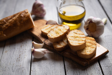 Italian bruschetta bread with garlic and olive oil