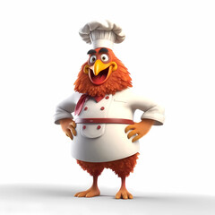 Mascote 3d Frango cozinheiro chefe de cozinha com uniforme