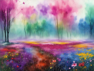 Spring landscape. AI generated illustration