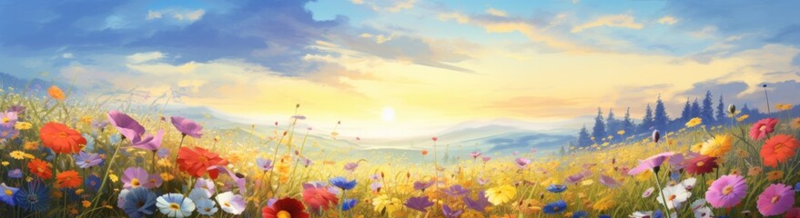 Obraz na płótnie Canvas Summer field with flowers. Illustration AI Generative.