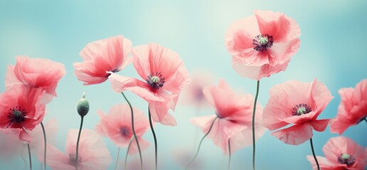 Pink poppy flowers background. Illustration AI Generative.