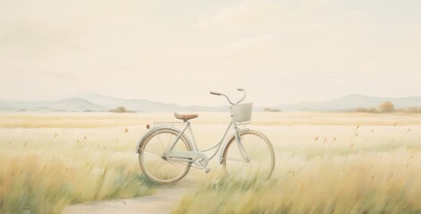 Obraz premium A bike in summer meadow. Illustration Generative AI.