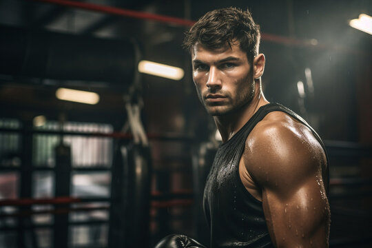 Boxing training in a gritty urban gym, Fitness models, sport, natural light, affinity, bright background Generative AI