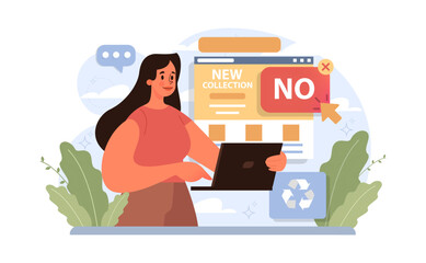 Conscious consumption. Character with eco-friendly life-style. Sustainable