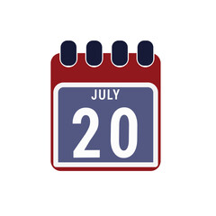 Calendar displaying day 20 ( twentieth ) of the July - Day 20 of the month. illustration