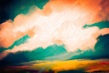 Impressionistic, Modern, Vibrant, Spirited, Colorful Landscape OR Cloudscape - Digital Painting, Illustration, Art, Artwork, Background, Backdrop, Wallpaper