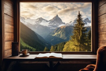 Fototapeta premium Woman sitting beside window, with book. Illustration AI Generative.