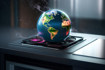 3D Earth model smokes on an electric stove.