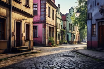 Obraz premium Old streets in European city, old town, Illustration AI Generative.