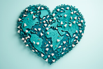 A paper-cut depiction of hands forming a heart shape around a globe, symbolizing love and care for the planet.. Generative AI Art Illustration