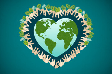 Embracing Earth: A Paper-Cut Illustration of Hands Forming a Heart Around the Globe. Generative AI Art Illustration