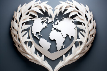 Global Love: A Paper-Cut Image of Hands Forming a Heart Around the Earth. Generative AI Art Illustration