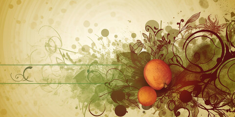 Background or texture from drawn fresh fruits with free space for any inscription or text. Generative AI